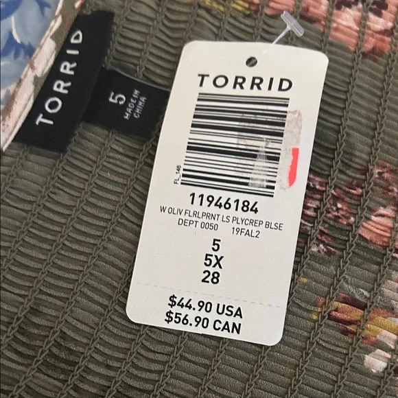 Torrid Olive Floral Crepe Blouse Plus Size 5X NWT 3/4 Sleeve V‑Neck Top - Picture 12 of 12